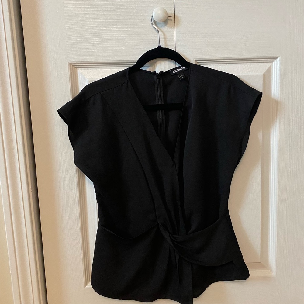 Express Black Twist-Front Cap Sleeve Blouse